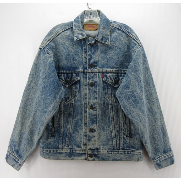 VINTAGE Levis Trucker Jacket Small Acid Wash Moto 80s 70507-0219 USA *